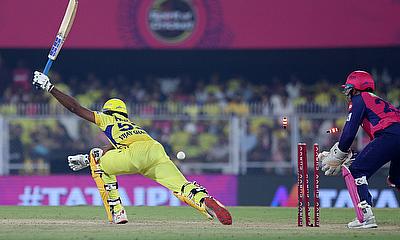 Chennai Super Kings' Vijay Shankar is bowled out by Rajasthan Royals' Vijay Shankar alt=