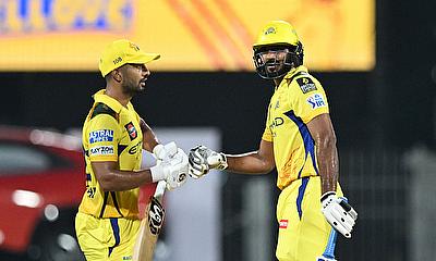 Chennai Super Kings' Vijay Shankar and Rahul Tripathi alt=