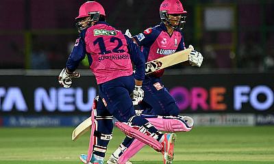 Rajasthan Royals' Yashasvi Jaiswal and Vaibhav Suryavanshi in action running between the wickets