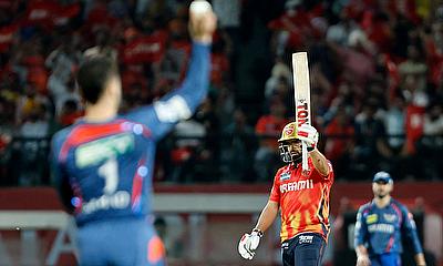 Punjab Kings' Prabhsimran Singh celebrates after reaching his half century alt=