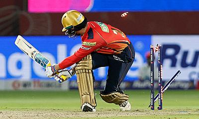 Punjab Kings' Nehal Wadhera is out from the bowling of Lucknow Super Giants' Prince Yadav alt=