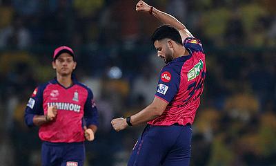 Rajasthan Royals' Yudhvir Charak celebrates