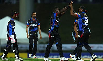 Jayden Seales of Antigua & Barbuda Falcons celebrates with teammates