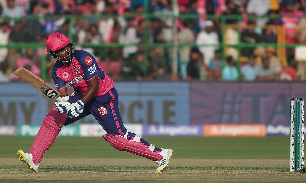 Rajasthan Royals' Sanju Samson (82) plays a shot