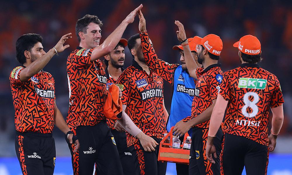 Sunrisers Hyderabad' captain Pat Cummins celebrates