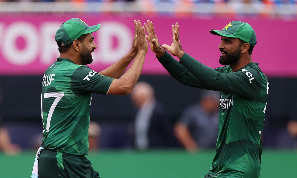 Pakistan's Haris Rauf celebrates with Fakhar Zaman Pakistan's Haris Rauf celebrates with Fakhar Zaman