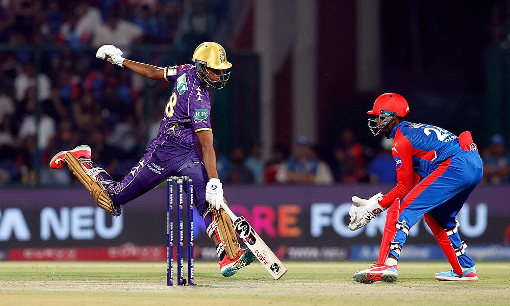 Kolkata Knight Riders' Angkrish Raghuvanshi in action running between the wickets